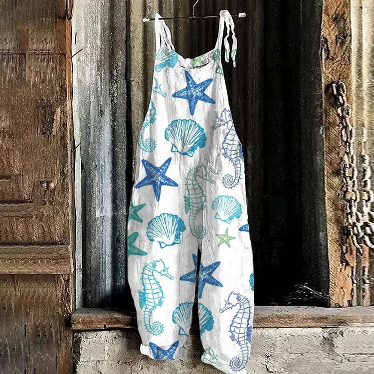 Ocean Style Sea Star Printed Loose Jumpsuit