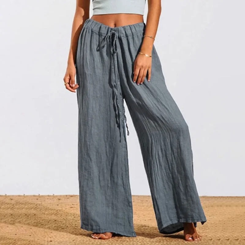Lunivibe Solid Color Comfortable Loose Cotton And Linen Casual Pants