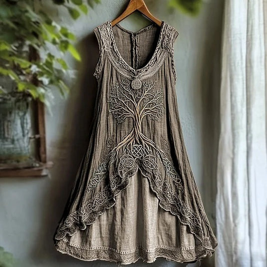 Lunivibe Tribal Viking Life Of Tree Celtic Knot Lace Art Linen Tank Dress