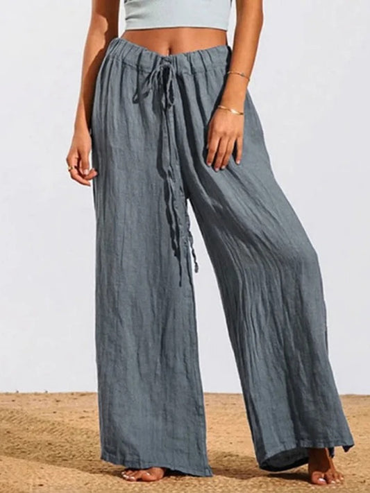Lunivibe Solid Color Comfortable Loose Cotton And Linen Casual Pants