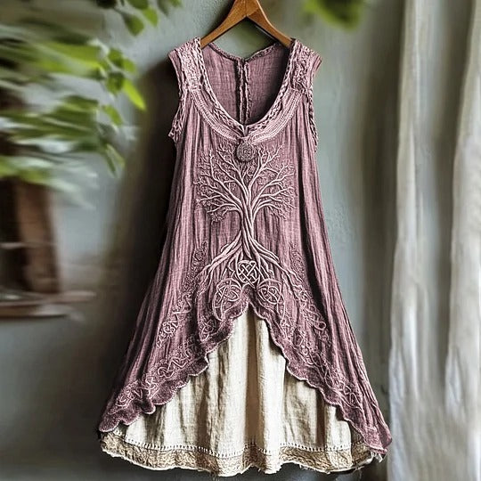 Lunivibe Tribal Viking Life Of Tree Celtic Knot Lace Art Linen Tank Dress