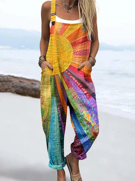 Wome'S Modern Art Pattern Print Casual Cotton Wide Leg Jumpsuit