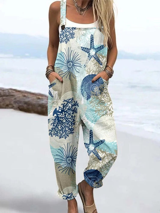 Wome'S Underwater World Pattern Print Casual Cotton Wide Leg Jumpsuit